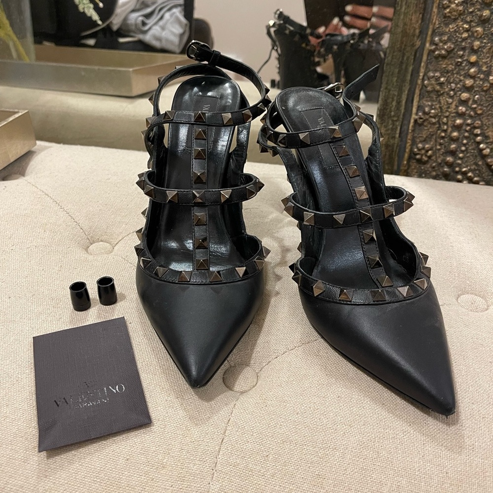 Valentino Black rock stud noir Strappy Stiletto Heels